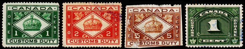 Canada Revenue-Customs Duty FCD1, FCD2, FCD3, FCD6 (1912, 1935) Mint/Used F-VF B