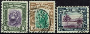 NORTH BORNEO 1939 PICTORIAL 10C 15C AND 20C USED