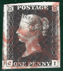 GB PENNY BLACK 1840 QV SG.2 1d Plate 4 (CI) Red MX Cat £425 {samwells}REDG24