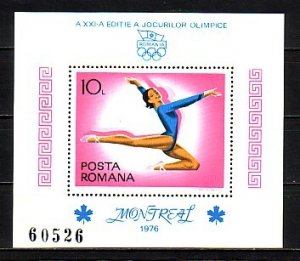 Romania, Scott cat. 2635. Montreal Olympics s/sht. Gymnast shown.