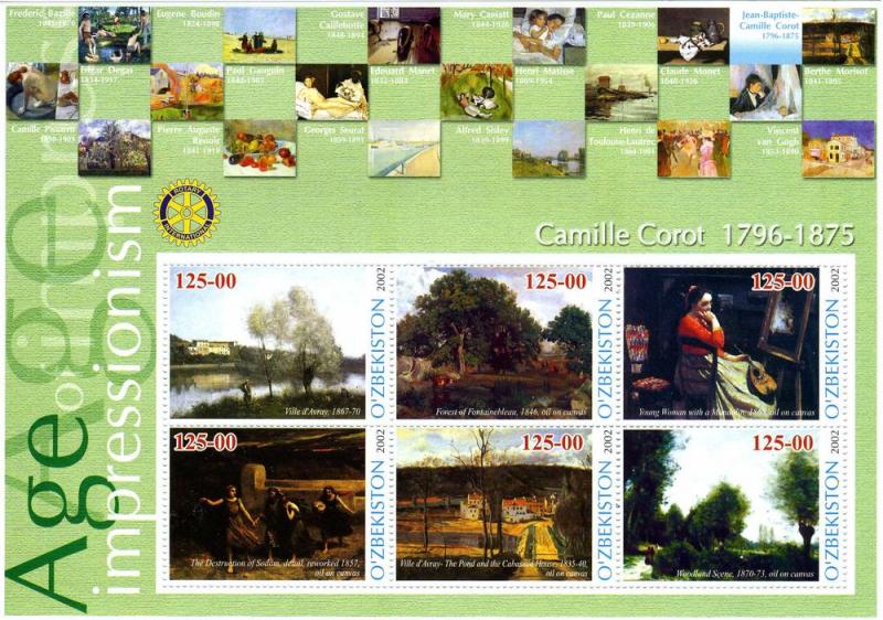 Uzbekistan 2002 CAMILLE COROT Paintings Sheet Perforated Mint (NH)