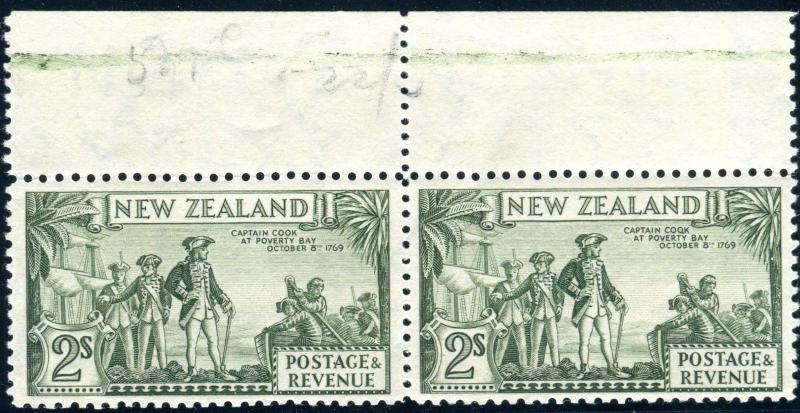 NEW ZEALAND-1936-42 2/- Olive Green CAPTAIN COOK VARIETY UMM Sg 589da