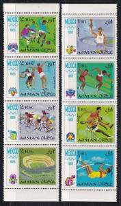 Ajman M # 247-254, Mexico Olympics, Strips of Four, NH