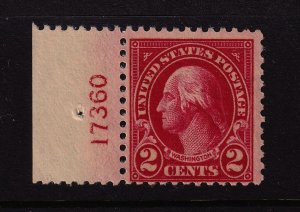 1923 Washington 2c carmine Sc 554 MNH left plate number single CV $15 (L03