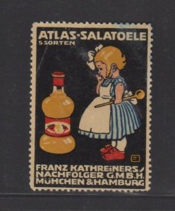 German Advertising Stamp - Atlas Salad Oils, Girl in Blue Striped Dress