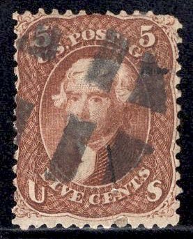 US Stamp #75 RED Brown 5c Jefferson USED SCV $425