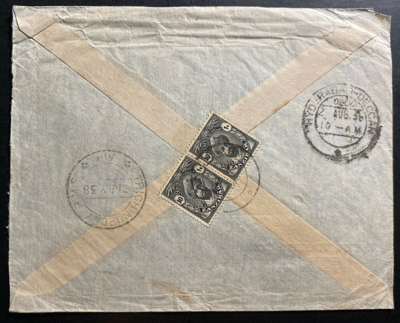 1938 Zanzibar Airmail Commercial Cover To Hyderabad India 