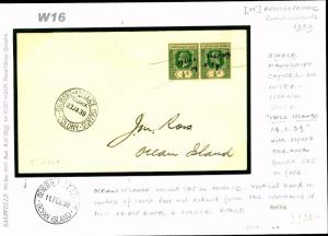 British Cover 1939 GILBERT & ELLICE *Hull Island* Manuscript Cancellation W16