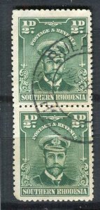 RHODESIA; 1913-22 early GV Admiral issue used Shade of 1/2d. Pair