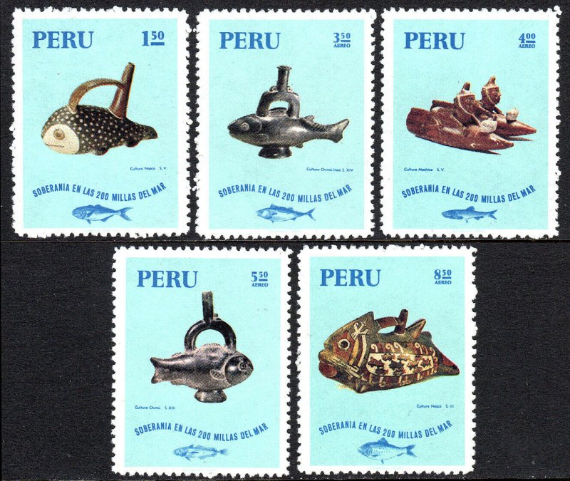 Peru 545,C309-C312, MNH. Nazca Sculpture, 5th Century, and Seriolella, 1971