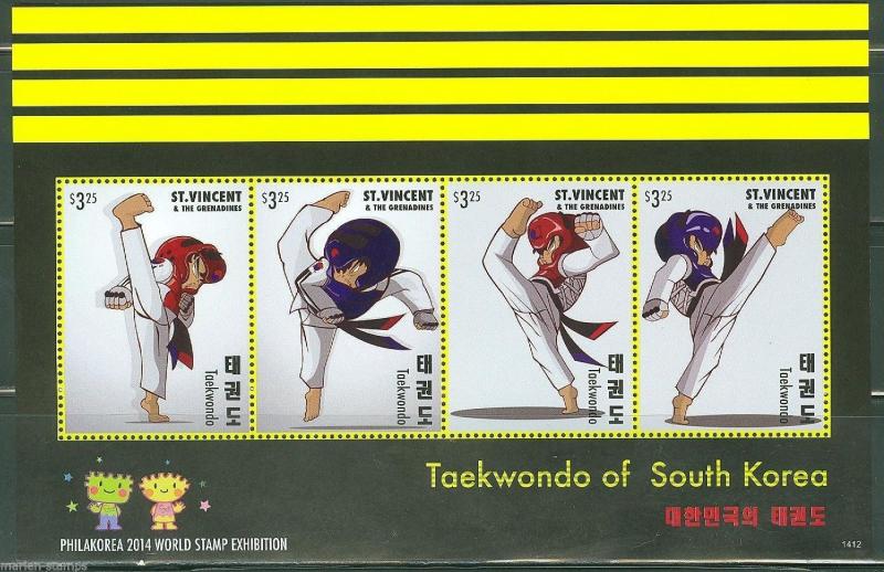 ST. VINCENT GRENADINES 2014  TAEKWONDO OF SOUTH KOREA  SHEET I  MINT NH