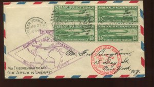 Scott C13 Graf Zeppelin Used Block of 4 Stamps on Nice First Flight Cover