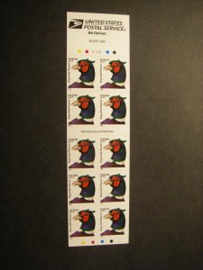 Scott 3050a, 20c Pheasant, pane of 10, #V2343, MNH Booklet Beauty, CV $75
