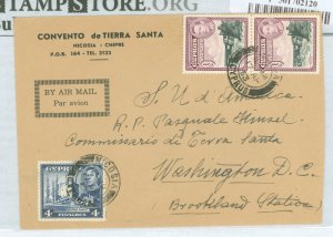 Cyprus  1953 Royalty/King George VI Nicosia  (Holy Land Convent) to Washington, DC, opened & gtrimmed on right