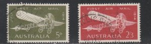 Australia # 382-383, Bieriot 60 Plane, 1st Airmail  Flight, Used, 1/2Cat.