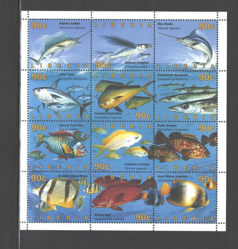 LIBERIA 1996 MARINE LIFE-FISH  #1206A-L   MNH