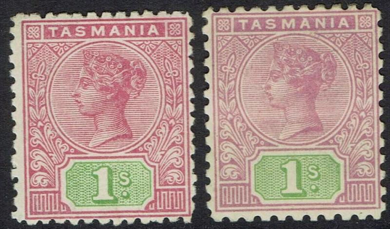 TASMANIA 1906 QV TABLET 1/- - BOTH PERF 12.5 AND PERF 11 WMK CROWN/A 