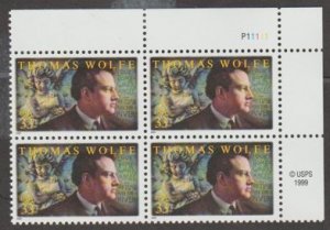 U.S. Scott #3444 Thomas Wolfe Stamp - Mint NH Plate Block