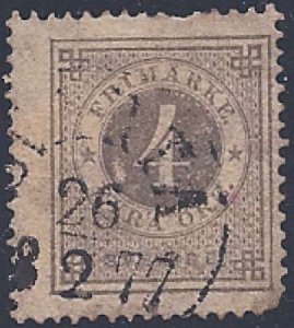 Sweden - 1876 4o Numeral Stamp, perf 14, Scott #18