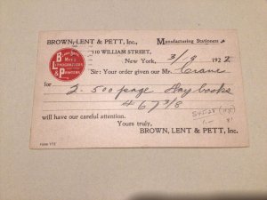 United States Brown Lent & Pett printers New York 1922 postal card 66705