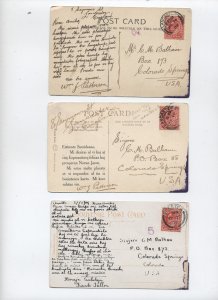 3 1909 Great Britain postcards to USA Esperanto [y7413]