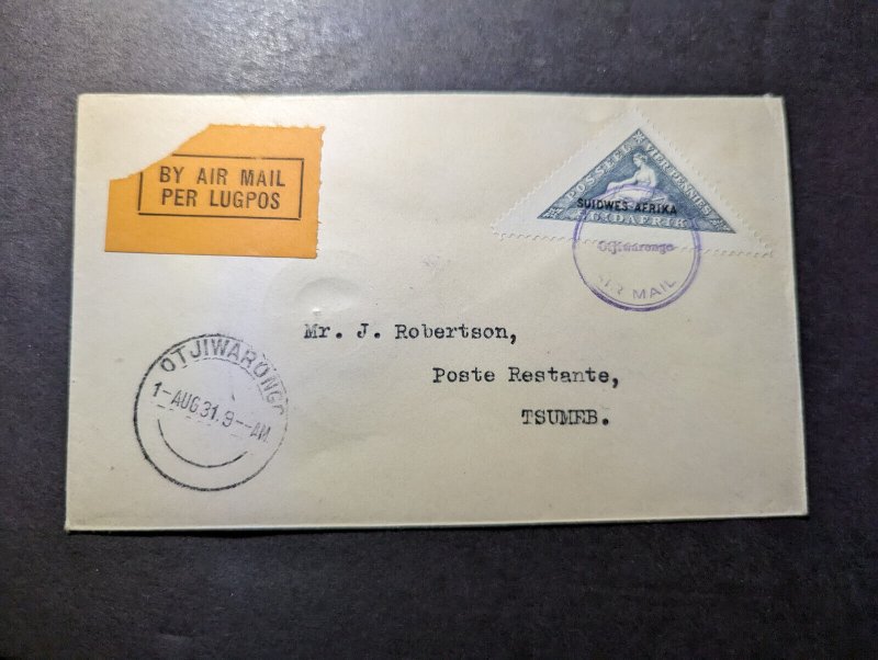 1931 Dutch SWA Airmail Internal First Flight Cover FFC Otjiwarongo to Tsumeb