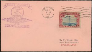 Macon to Orlando 1929 Crash Cover CAM25 Interrupted Airmail 5c Postage #C11 USA