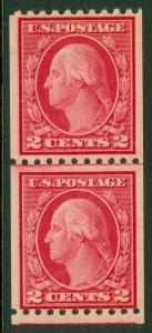 USA : 1916. Scott #487 Coil Line pair. Mint NH. PO Fresh. Catalog $275.00.