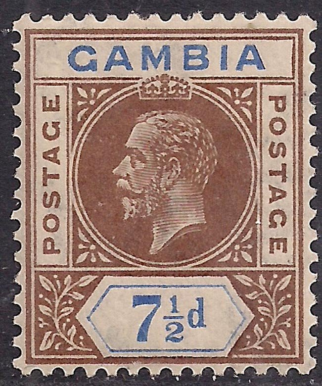 Gambia 1921 - 22 KGV 7 1/2d Brown & Blue MM SG 115 ( D1258 )