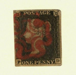 1840 Great Britain SC #1 PENNY BLACK Red Maltese Cross cancel used stamp 