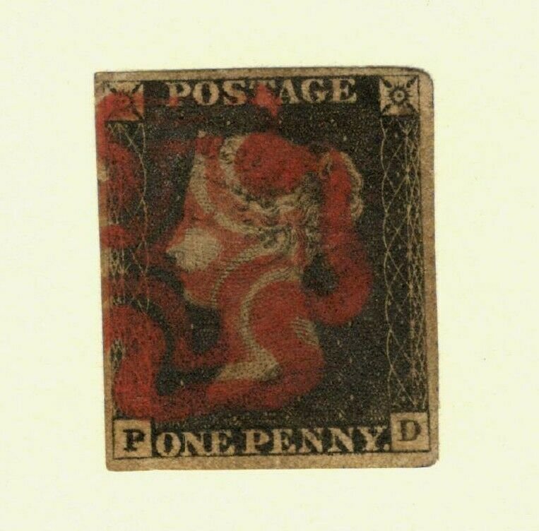 1840 Great Britain SC #1 PENNY BLACK Red Maltese Cross cancel used stamp 