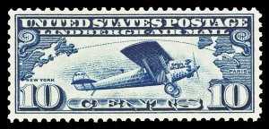 Scott C10 1927 10c Dark Blue Lindbergh Airmail Issue Mint F-VF OG NH Cat $12.50