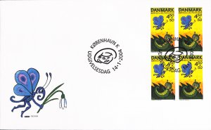 Denmark Danmark Scott B89 FDC block of 4,  butterfly children's aid day