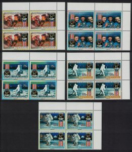 Penrhyn First Manned Moon Landing Space 5v Corner Blocks of 4 1989 MNH