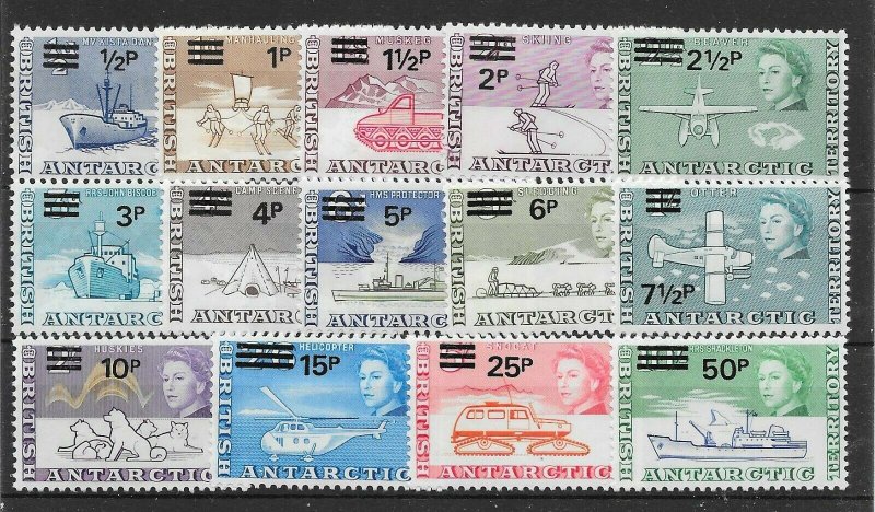 BRITISH ANTARCTIC TERR. SG24/37 1971 DECIMAL CURRENCY OVPT DEFINITIVE SET MNH