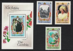 Gambia Life and Times of Queen Elizabeth the Queen Mother 3v+MS 1985 MNH