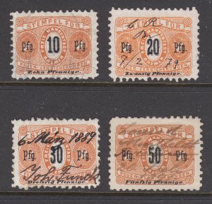 Germany, Bremen, 1878 Fire Insurance revenues, 4 different, used, sound, F-VF.