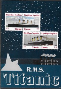 Togo 2012 - 100th Anniversary Titanic - Sheet of 4  (MNH)