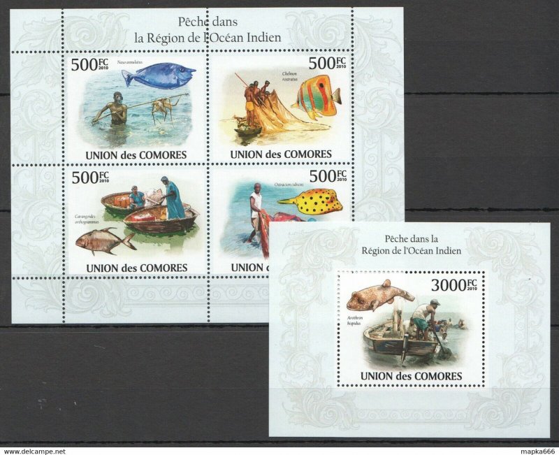 2010 Comoros Marine Life Fishing Indian Ocean Bl+Kb ** Uc264