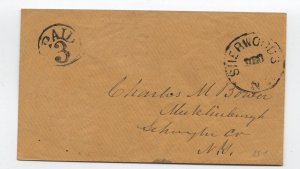 1850s sherwoods NY black cDS stampless cover paid 3 in circle rate [6526.502]