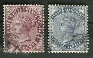 Malaya Straits Settlements 1882 QV 5c & 10c wmk CC Used SG#48&49 M3637