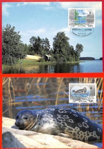 aa3213  - FINLAND  - set of 2  MAXIMUM CARD - 1986  EUROPA  Nature SEALS birds