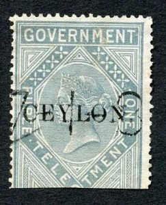 Ceylon Telegraph SGT4 1r India opt Ceylon with a Date cancel Cat 15