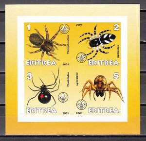 Eritrea, 2001 Cinderella issue. Spiders on an IMPERF sheet of 4. ^