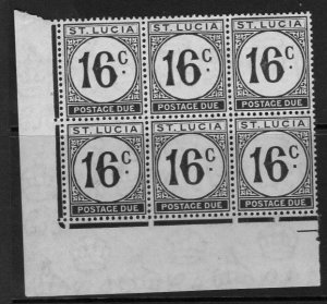 ST.LUCIA SGD10 1949 16c POSTAGE DUE ORDINARY PAPER MNH BLOCK OF 6