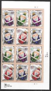 US #3883-86 PB of 12. Christmas Tree Ornaments.  MNH (2 Plate Blocks)