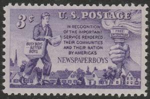 US 1015 Newspaper Boys 3c single MNH 1952