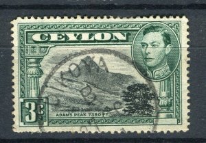 CEYLON; 1938-40s early GVI pictorial issue fine used shade of 3c. value