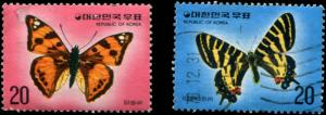 South Korea SC# 1004-5 Butterflies 20w MH & Used