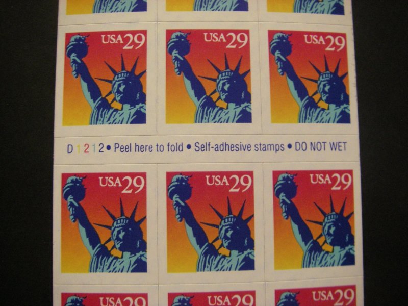 Scott 2599a, 29c Statue of Liberty, Pane of 18, #D1212, MNH Booklet Beauty